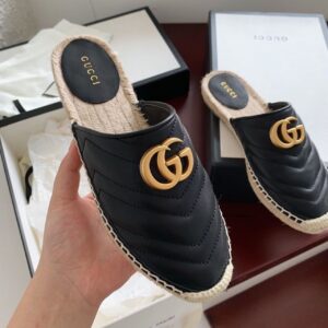 Gucci Espadrille Slippers With Double G Black For Women GG PR-731962