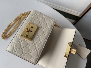 Gucci GG Embossed Padlock Shoulder Bag White Milky For Women 8in/20cm