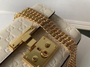 Gucci GG Embossed Padlock Shoulder Bag White Milky For Women 8in/20cm