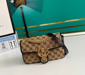 Gucci GG Marmont Matelassé Mini Bag Beige/Ebony Diagonal Matelassé Original GG Canvas For Women  8.5in/22cm 4467449