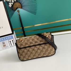 Gucci GG Marmont Matelassé Mini Bag Beige/Ebony Diagonal Matelassé Original GG Canvas For Women  8.5in/22cm 4467449