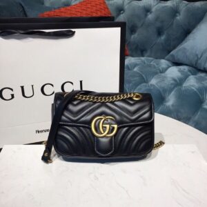 Gucci GG Marmont Matelassé Mini Bag Black Matelassé Chevron With A Heart For Women 9in/22cm GG 446744 DTDIT 100010