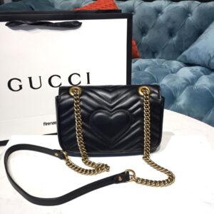 Gucci GG Marmont Matelassé Mini Bag Black Matelassé Chevron With A Heart For Women 9in/22cm GG 446744 DTDIT 100010