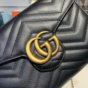 Gucci GG Marmont Matelassé Mini Bag Black Matelassé Chevron With GG On The Back For Women 8in/20cm GG 474575 DTD1T 100011