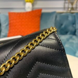 Gucci GG Marmont Matelassé Mini Bag Black Matelassé Chevron With GG On The Back For Women 8in/20cm GG 474575 DTD1T 100011