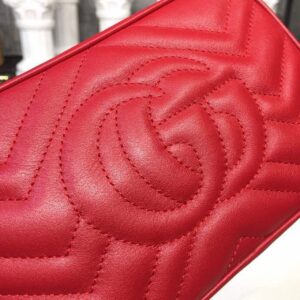 Gucci GG Marmont Matelassé Mini Bag Hibiscus Red Matelassé Chevron For Women 7in/18cm GG13