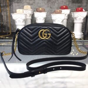 Gucci GG Marmont Small Matelassé Shoulder Bag Black Matelassé Chevron For Women 9.5in/24cm GG 447632 DTD1T 100018