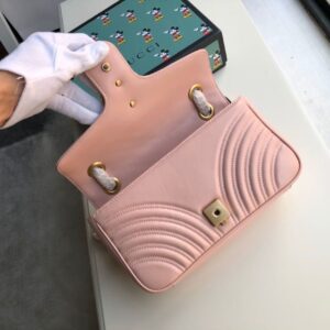 Gucci GG Marmont Small Matelassé Shoulder Bag Dusty Pink Matelassé Chevron For Women 10in/26cm GG 443497 DTDIT 572919