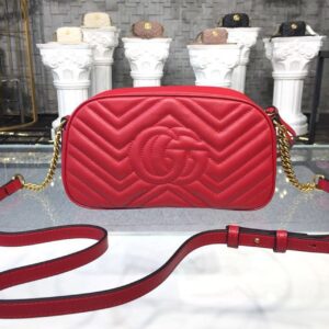 Gucci GG Marmont Small Matelassé Shoulder Bag Hibiscus Red Matelassé Chevron For Women 9.5in/24cm GG 447632 DTD1T 643320