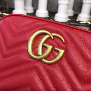 Gucci GG Marmont Small Matelassé Shoulder Bag Hibiscus Red Matelassé Chevron For Women 9.5in/24cm GG 447632 DTD1T 643320