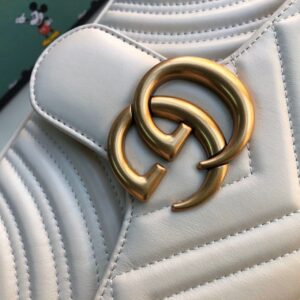 Gucci GG Marmont Small Matelassé Shoulder Bag White Matelassé Chevron For Women 10in/26cm 443497 DTDIT 902221