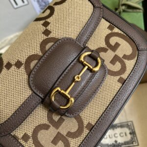 Gucci Horsebit 1955 Jumbo Mini Bag Camel And Ebony Jumbo GG Canvas For Women 8in/21cm 658574 UKMDG 2570