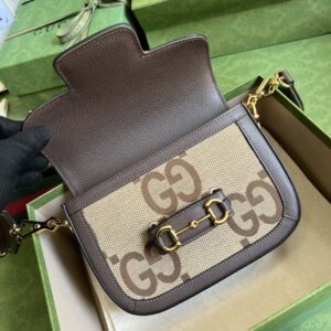 Gucci Horsebit 1955 Jumbo Mini Bag Camel And Ebony Jumbo GG Canvas For Women 8in/21cm 658574 UKMDG 2570