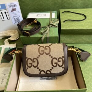 Gucci Horsebit 1955 Jumbo Mini Bag Camel And Ebony Jumbo GG Canvas For Women 8in/21cm 658574 UKMDG 2570