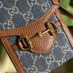 Gucci Horsebit 1955 Mini Bag Blue And Ivory GG Denim Jacquard For Women 6.7in/17cm 625615 2KQGG 837539