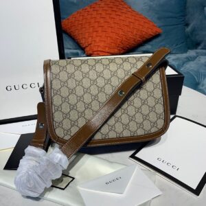 Gucci Horsebit 1955 Shoulder Bag Beige/Ebony GG Supreme Canvas With Brown For Women 9.8in/25cm GG 92TCG 856340