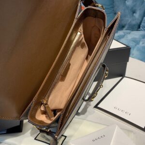 Gucci Horsebit 1955 Shoulder Bag Beige/Ebony GG Supreme Canvas With Brown For Women 9.8in/25cm GG 92TCG 856323