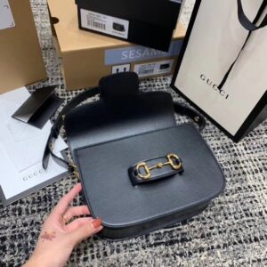 Gucci Horsebit 1955 Shoulder Bag Black Textured With A Vintage Effect For Women 9.8in/25cm GG 100041