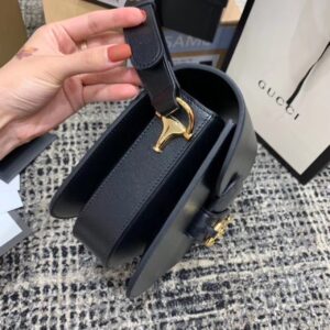 Gucci Horsebit 1955 Shoulder Bag Black Textured With A Vintage Effect For Women 9.8in/25cm GG 100041