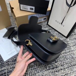 Gucci Horsebit 1955 Shoulder Bag Black Textured With A Vintage Effect For Women 9.8in/25cm GG 1DB0G 100024