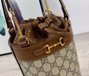 Gucci Horsebit 1955 Small Bucket Bag In GG Supreme Canvas Brown For Women 7.5in/19cm GG 637115 92TPG 856344