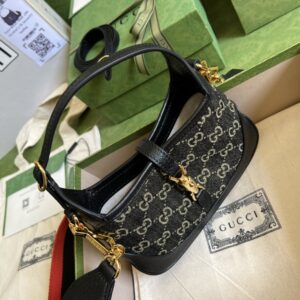 Gucci Jackie 1961 Mini Shoulder Bag Black And Ivory GG Denim Jacquard For Women 7.5in/19cm GG 685127 UN3AG 1294