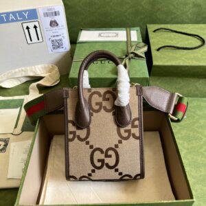 Gucci Jumbo GG Mini Tote Bag Camel And Ebony Jumbo Canvas For Women  8in/20cm 699406 UKMDG 2570