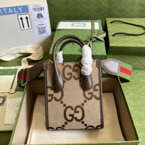 Gucci Jumbo GG Mini Tote Bag Camel And Ebony Jumbo Canvas For Women  8in/20cm 699406 UKMDG 2570