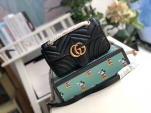 Gucci Marmont Matelassé Mini Bag Black Matelassé Chevron For Women 8.5in/22cm GG 446744 DTDIT 100029