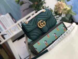 Gucci Marmont Small Shoulder Bag Beige/Ebony Diagonal Matelassé Original GG Canvas For Women 10in/26cm 443497 HVKEG 977260