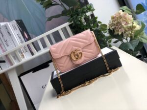 Gucci Marmont Matelassé Super Mini Bag Dusty Pink Chevron For Women 6.2in/16.5cm GG 476433 DTDCT 5729