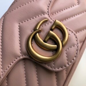 Gucci Marmont Matelassé Super Mini Bag Dusty Pink Chevron For Women 6.2in/16.5cm GG 476433 DTDCT 5729