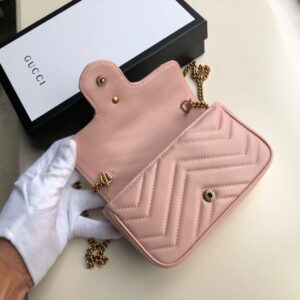 Gucci Marmont Matelassé Super Mini Bag Dusty Pink Chevron For Women 6.2in/16.5cm GG 476433 DTDCT 5729