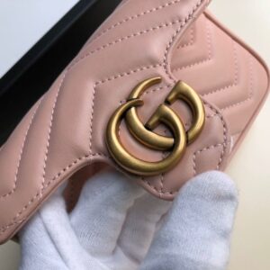 Gucci Marmont Matelassé Super Mini Bag Dusty Pink Chevron For Women 6.2in/16.5cm GG 476433 DTDCT 5729