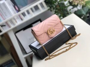 Gucci Marmont Matelassé Super Mini Bag Dusty Pink Chevron For Women 6.2in/16.5cm GG 476433 DTDCT 5729