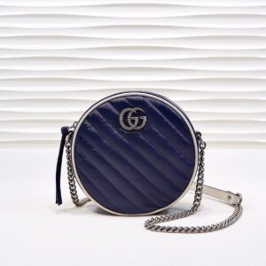 Gucci Marmont Mini Round Shoulder Bag Blue For Women 7in/18cm GG