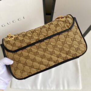 Gucci Marmont Small Shoulder Bag Beige/Ebony Diagonal Matelassé Original GG Canvas For Women 10in/26cm 443497 HVKEG 977232