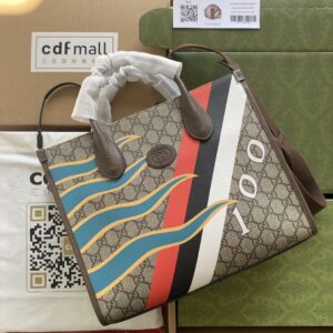 Gucci Medium Tote With Geometric Print Beige And Ebony GG Supreme Canvas With Geometric And Web Print For Women 14.8in/37.5cm GG 674148 UQHHG 8678