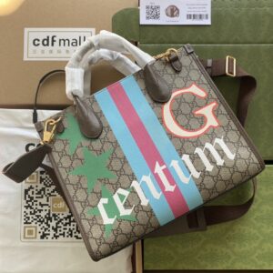 Gucci Medium Tote With Geometric Print Beige And Ebony GG Supreme Canvas With Geometric And Web Print For Women 14.8in/37.5cm GG 674148 UQHHG 8678