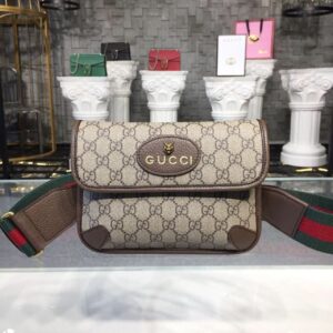 Gucci Neo Vintage Small Messenger Bag Beige/Ebony GG Supreme Canvas With Brown For Women 8.5in/22cm GG 501050 9C2VT 8745