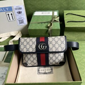 Gucci Ophidia Belt Bag Beige And Blue GG Supreme Canvas For Women 9in/22cm GG 674081 96IWN 407638