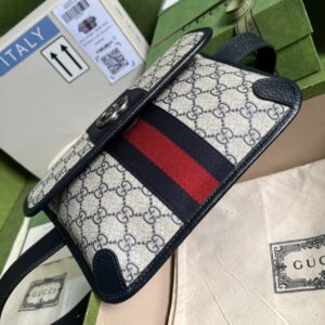 Gucci Ophidia Belt Bag Beige And Blue GG Supreme Canvas For Women 9in/22cm GG 674081 96IWN 407638