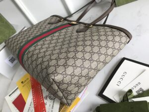 Gucci Ophidia GG Medium Tote Bag Beige/Ebony GG Supreme Canvas And Brown For Women 15in/38cm 631685 96IWB 8745