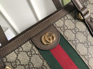 Gucci Ophidia GG Medium Tote Bag Beige/Ebony GG Supreme Canvas And Brown For Women 15in/38cm 631685 96IWB 8745