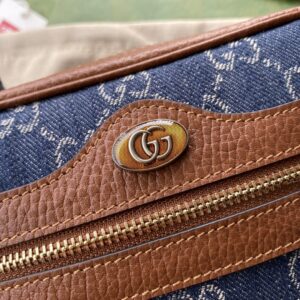 Gucci Ophidia GG Mini Bag Dark Blue And Ivory Eco Washed Organic GG Jacquard Denim For Women 7in/17.5cm GG 517350 2KQGG 8375