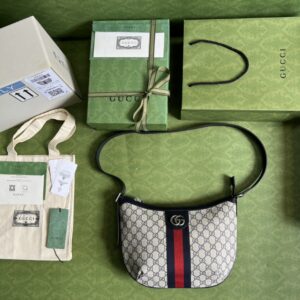 Gucci Ophidia GG Small Shoulder Bag Beige And Blue GG Supreme Canvas For Women 12in/30cm 598125 2ZGMN 4076