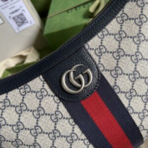 Gucci Ophidia GG Small Shoulder Bag Beige And Blue GG Supreme Canvas For Women 12in/30cm 598125 2ZGMN 4076