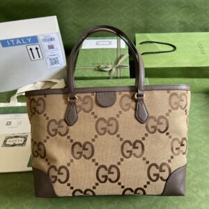 Gucci Ophidia Jumbo GG Medium Tote Camel And Ebony Jumbo Canvas For Women 15in/38cm GG