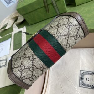 Gucci Ophidia Mini Shoulder Bag Beige/Ebony GG Supreme Canvas Green And Red Web Detail Brown For Women  7.5in/19cm GG 602676 K05NB 8745