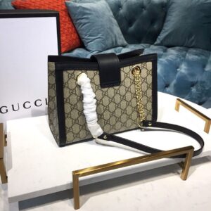 Gucci Padlock Small GG Shoulder Bag Beige/Ebony GG Supreme Canvas With Black For Women 10in/26cm GG 498156 KHNKG 9769